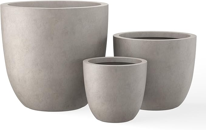 Kante 18",14",10" Dia Concrete Round Planters (Set of 3), Outdoor Indoor Large Planter Pots with Drainage Hole and Rubber Plug for Home Patio Garden, Weathered Concrete