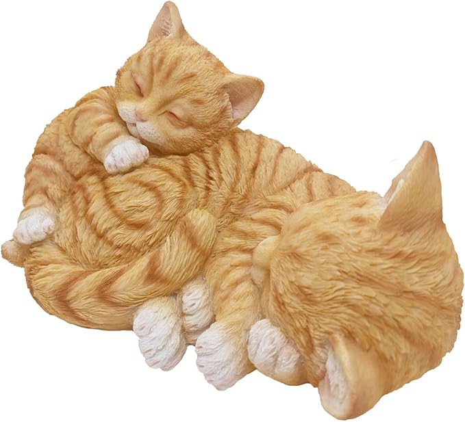 Sleeping Orange Tabbies Mother Cat Garden Statue Decor, Resin Realistic Sculptures Gift for Cat Lovers, Pet Memorial Stones for Loss of Pet, Kitty Figurine Art Decoration for Indoor Outdoor Home