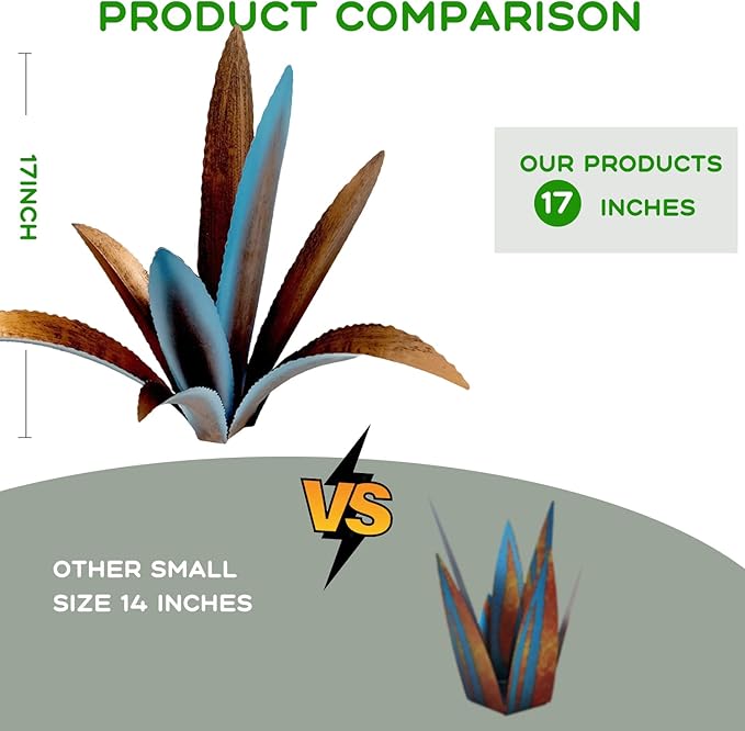 DIY Metal Agave Plant Art Yard Tequila Art Sculpture, Tequila Rustic Garden Sculpture Statue Outdoor Decor,Agave Metal Plants for Yard, Garden Lawn Ornaments (9 Leaves -Blue)