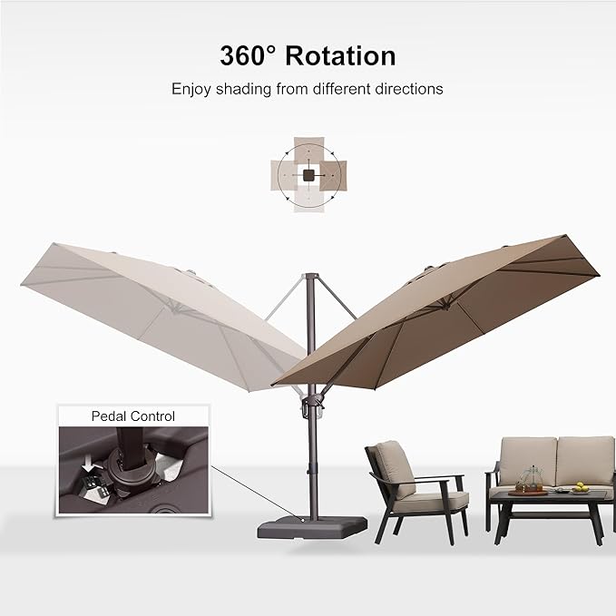 PURPLE LEAF 10 Feet Patio Cantilever Umbrella Square Outdoor Umbrella with 360° Rotation and Aluminum Offset Hanging for Garden Backyard Pool, Taupe