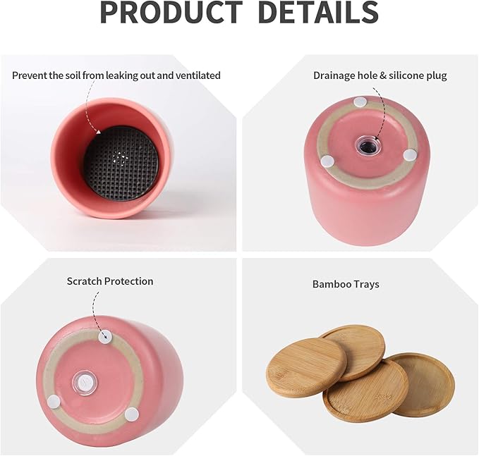 OMAYKEY 4 Inch Ceramic Plant Pot with Saucer, Multicolor Planters Pots with Drainage Hole and Mesh Pads for Succulent, Indoor Flowers, Snake Plants, Cactus, Herbs, Set of 4 (Plant Not Included)