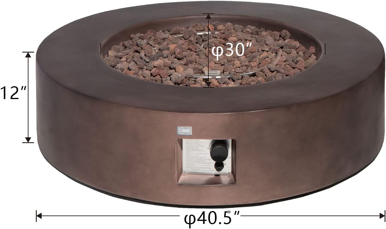 COSIEST Outdoor Propane Fire Pit Coffee Table w Dark Bronze 42 inch Round Base Patio Heater, CSA Certified, 50,000 BTU Stainless Steel Burner, Free Lava Rocks, Waterproof Cover