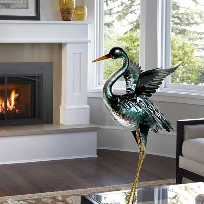 chisheen Crane Garden Statue Sculpture, Metal Heron Outdoor Decor, Yard Art Bird Decoy for Backyard Pond Patio Porch Lawn Decorations