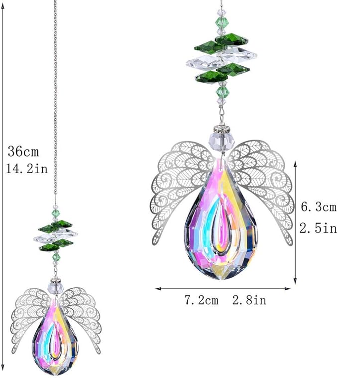 H&D HYALINE & DORA Metal Angel Wing Pendant with Rainbow Crystal Prisms Suncatcher Window Home Christmas Hanging Decor,Set 3pcs