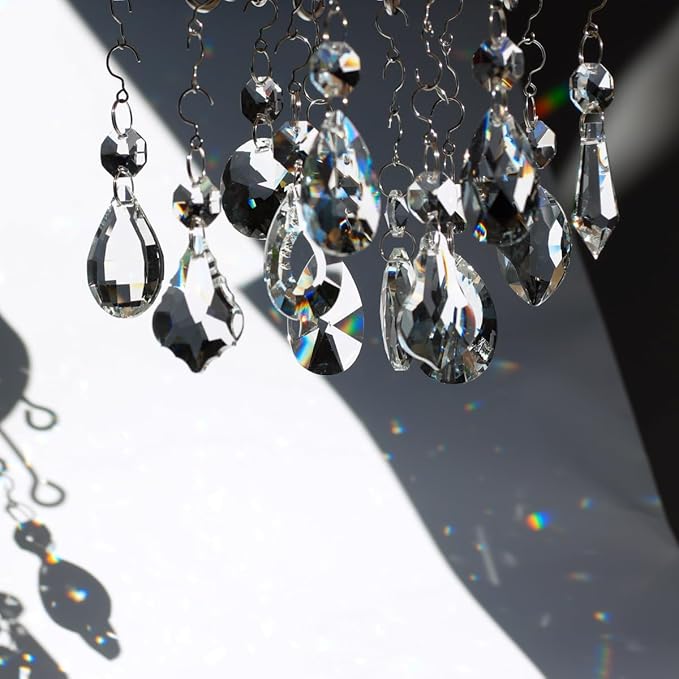 12pcs Glass Crystal Chandelier Prisms, Rainbow Hanging Crystals Suncatcher for Windows, Home Decoration