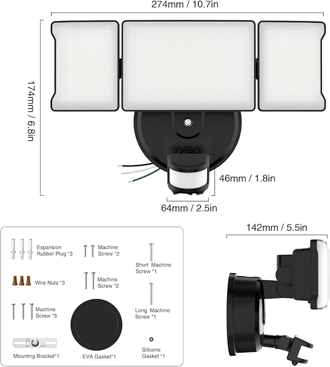 Onforu 65W Motion Sensor Outdoor Lights, 6000lm 6500K Daylight Flood Light Outdoor Motion Sensor, IP65 Waterproof Motion Detected Lights for Outside, Hardwired LED Security Light for Garage Yard