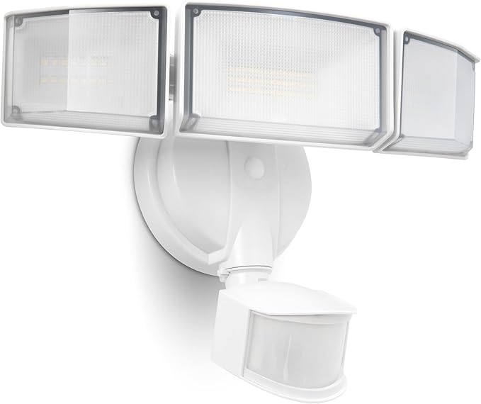 UME 49W 5500LM LED Security Lights Motion Sensor Light Outdoor, 5000K Daylight, IP65 Waterproof, Dusk to Dawn, 3 Head Motion Detected Flood Light for Garage, Yard, Porch(White)