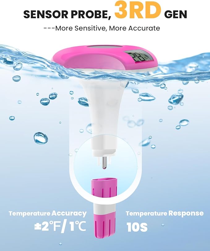 BALDR Pool Thermometer Floating Easy Read, IPX8 Waterproof, Solar Powered Digital Pool Thermometer with LCD Screen,Suitable for Swimming Pool/Hot Tub/Hot Spring/Aquarium (Purple)