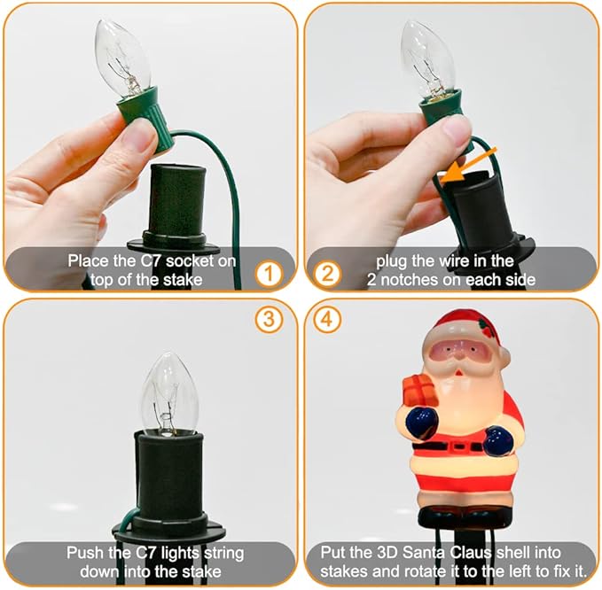 Goothy 2 Sets Santa Christmas Pathway Stakes Lights, 7Ft C7 Outdoor String With 8 Santa Claus Driveway Marker, Connectable Decorations for Yard Garden Walkway