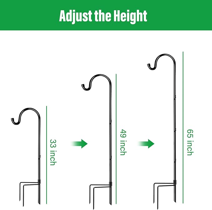 GOFORWILD Shepherd’s Hooks 4 Pack Black, 65 inches Tall, Made of Premium Metal for Garden Decor, Plant Hanger, Lantern Hook, Garden Stake and Wedding Decor, 7016