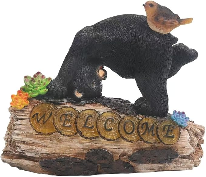 Bear Garden Decorations,Bear Solar Lights Outdoor Garden,Outdoor Solar Lights for Yard Decorations,Bear Garden Welcome Plaque Statue。