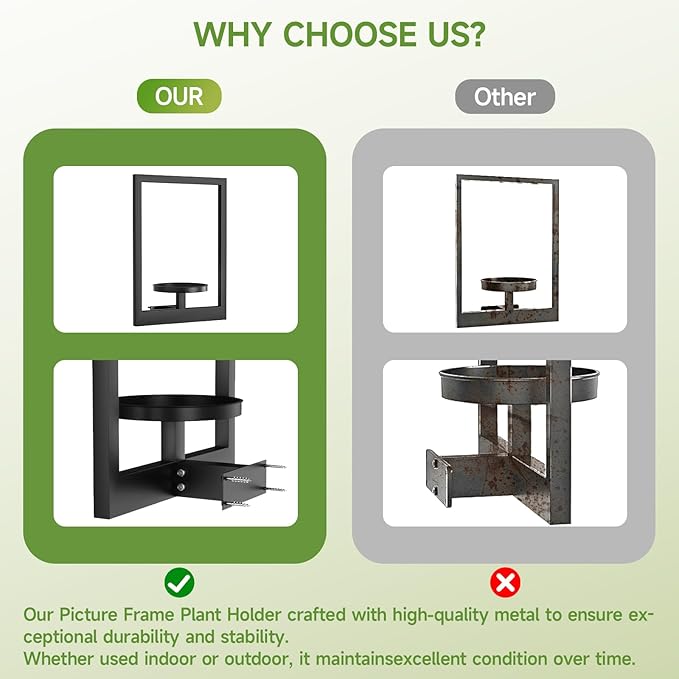 Picture Frame Wall Plant Holder, Metal Window Plant Shelves Plant Holder for Indoor Plants, Hanging Wall Planters Wall-Mounted Plant for Home, Office, and Garden (Black, 2PCS)