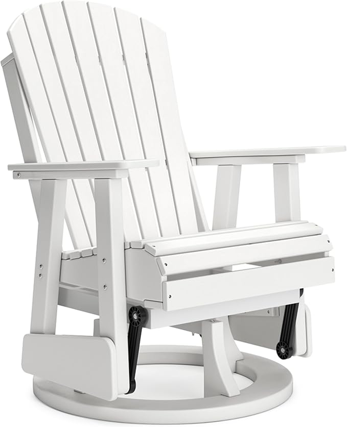 Signature Design by Ashley Hyland Wave Casual Weather Resistant HDPE Outdoor Swivel Glider Chair, White