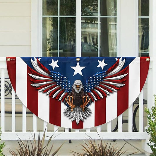 FLAGWIX American Flag Patriotic Eagle American Non-Pleated Fan Flag TPT1636F, 3x6 ft, 4 Pack Suitable for Outdoor and Indoor