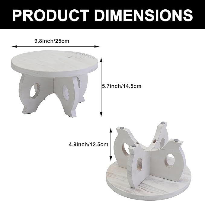 Small Plant Stand Kitchen Display Stand 10 inch Plant Holder Plant Stool Round Stand Risers Farmhouse Rustic Balcony Decor Pedestal Board Washed White