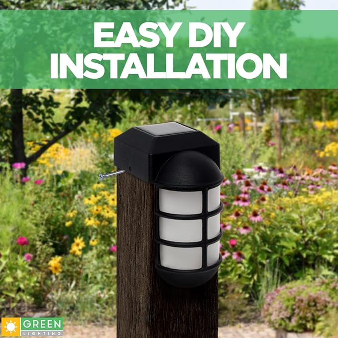 GreenLighting Marina Solar Post Cap Lights Fits 4x4 Nominal Wood Outdoor Solar Powered Post Cap Light, Fence Post, Landscaping, Deck, Garden- Bright LED, Waterproof Nautical Lighting Black 8 Pack