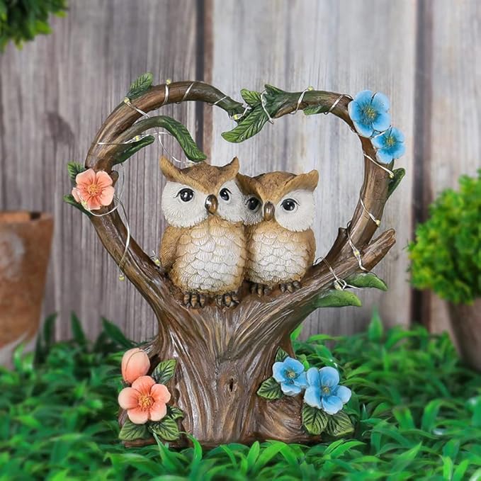Solar Garden Owl Statue, Owl Figurines with Solar LED Lights for Garden Patio Lawn Ornaments, Indoor Outdoor Decor Waterproof Garden Gift for Owl Lovers 7''
