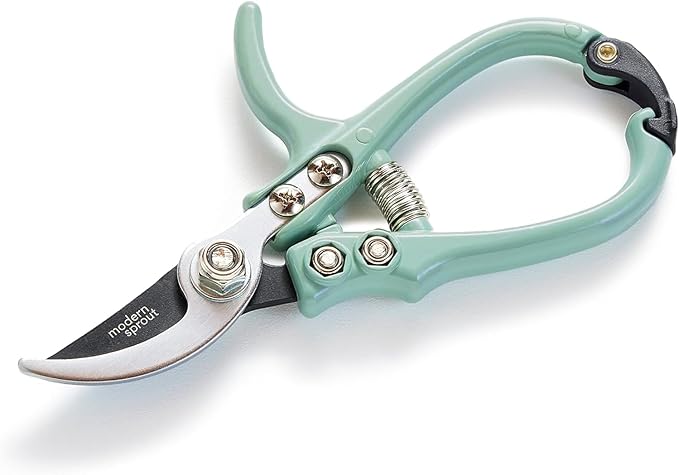 Modern Sprout Hand Pruners - Lightweight Pruning Shears W/Easy Lock- Gardening Scissors - Bypass Sharp Carbon Steel Blade - Rust Resistant - Garden Tools - Reusable Holster - Sage