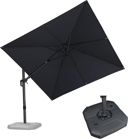 PURPLE LEAF 9.8' X 9.8' Tilting Patio Umbrella with Base Outdoor Cantilever Swivel Square Umbrella with Tilt Aluminum Offset Umbrella with 360-degree Rotation for Garden Deck Pool Patio Grey