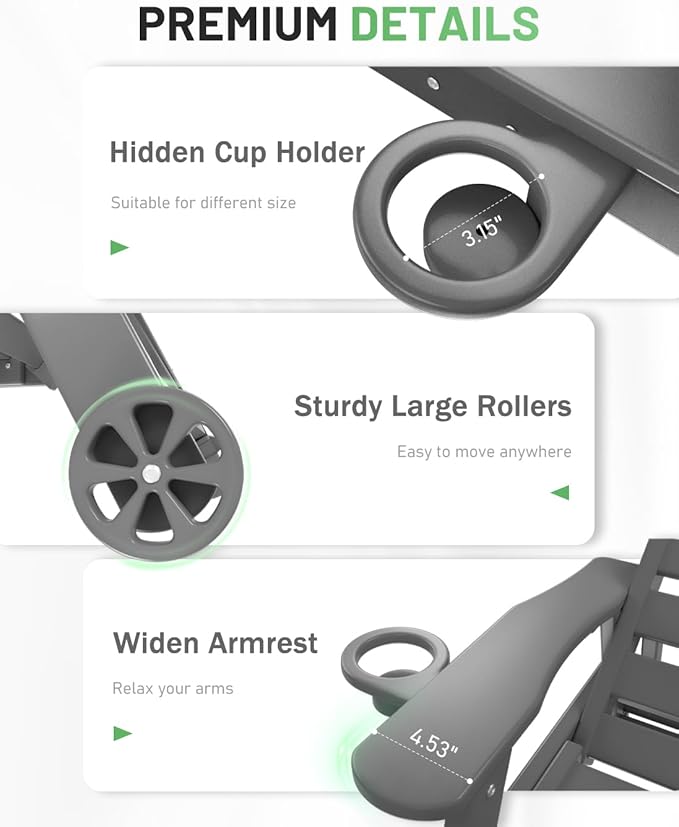 Lounge Chair Outdoor Set of 4 with Wheels, Adjustable 6-Position Chaise Lounge Outdoor, Patio Lounge Chair for Poolside Backyard, Grey