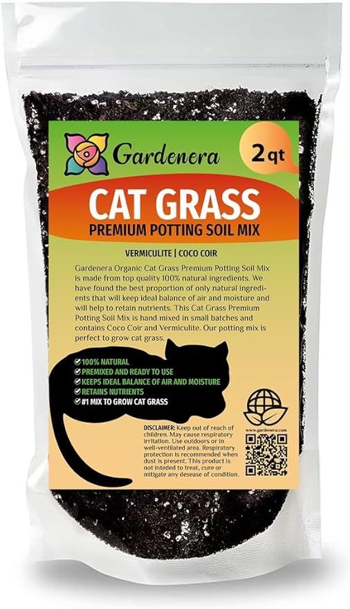 Organic Cat Grass Growing Medium by Gardenera - Create a Safe and Healthy Environment for Your Cat - 2 QUARTS