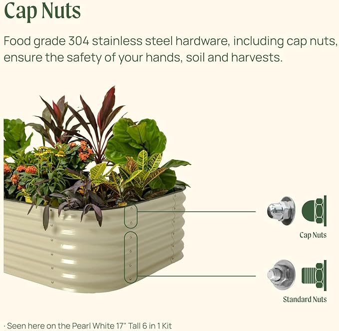 Vego garden 17" Tall 42" Round Raised Garden Bed Metal Raised Bed Planter Box for Vegetables Flowers Patio, Pearl White