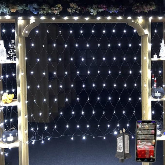 YASENN Bluetooth APP Controlled Net Lights 300 LED Mesh Light 12x5ft Fairy String Lights for Garden Patio Fence Bushes Shrub pergola Christmas Decorations(Cool White)