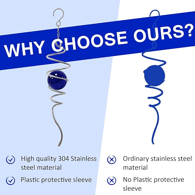 Gazing Ball Spiral Tail Wind Spinner,Decorative Wind Spinner 11inch Tail and 2 inch Glass Orb. Indoor Outdoor Wind Spinner Tail Sun Catcher Garden Decoration-13 inch Height(Dark Blue)