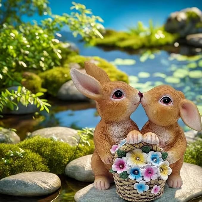 Solar Rabbit Garden Statues Easter Decorations Yard Animals Statue Home Garden Resin Rabbit Figurine Bunny Statue,Gifts for Mom Grandma Women Outside Lawn Ornaments Porch Patio Balcony Yard Home