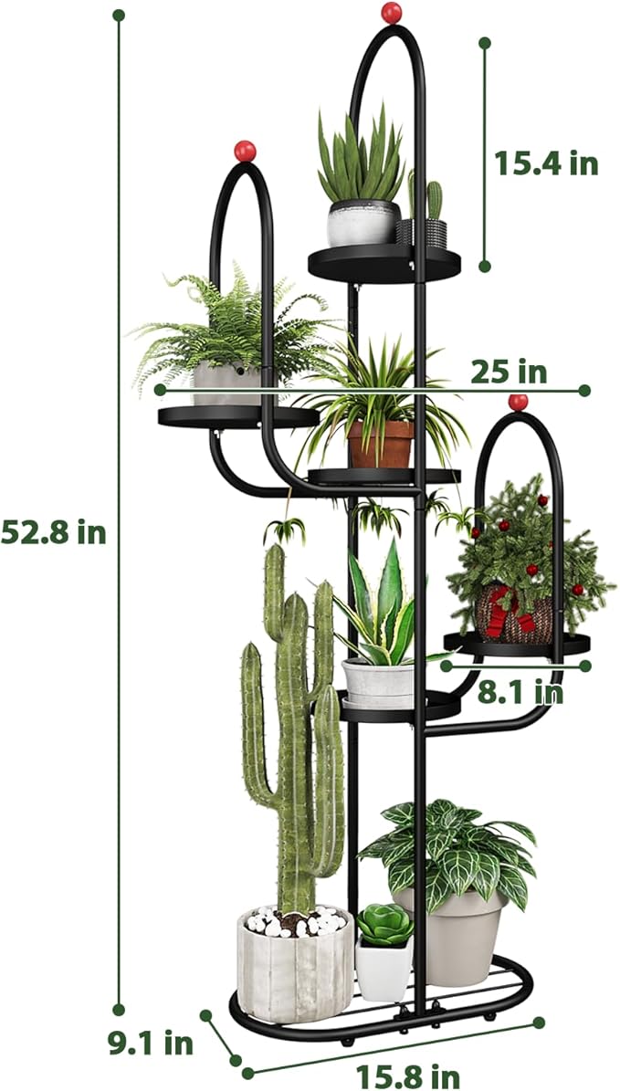 Bamworld Cactus Plant Stand Indoor for Succulents Christmas Decor Corner Metal Flower Pot Stands 5 Tier Plant Shelf for Patio Garden Balcony Living Room Decor Black Designer Edition