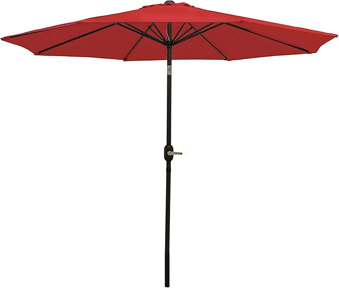 Sunnydaze Outdoor Patio Umbrella - Polyester Table Market Umbrella with Push-Button Tilt and Crank - 8 Sturdy Ribs - Red - 9ft