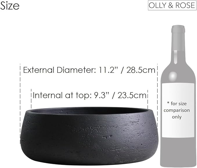 Olly & Rose Copenhagen Large Ceramic Planter Bowl Shallow Plant Pot - Matt Black Flower Pot Indoor and Outdoor Garden Décor…