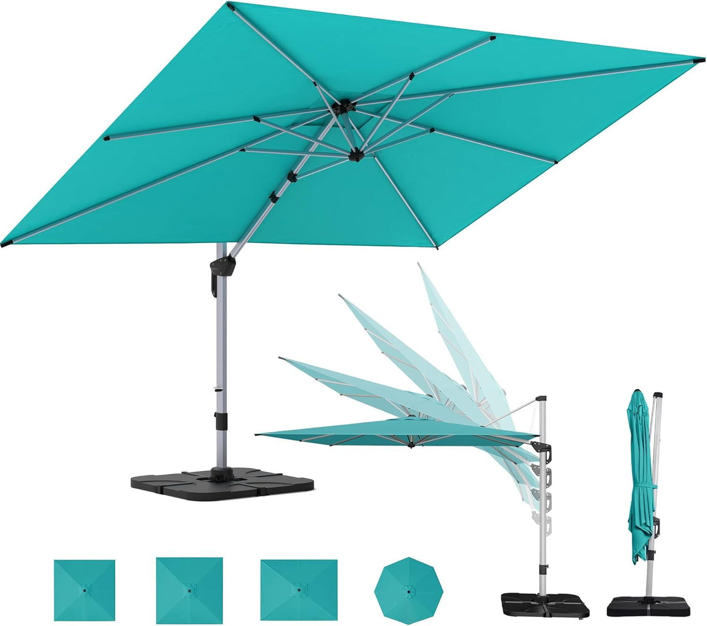 Patio Umbrella, 9' X 12' Outdoor Cantilever Umbrella with 360-degree Rotation for Garden, Deck, Backyard, Pool and Beach, Turquiose