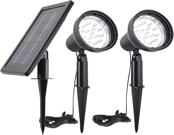 SUNLONG Solar Powered Spot Lights Outdoor Waterproof 2 in 1 Bright Solar SpotLights Power Adjustable for Flag Yard Flagpole Landscape Dusk to Dawn 2 x Spots White