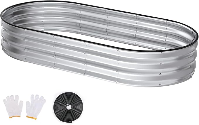 Raised Garden Bed, 6x3x1ft Galvanized Outdoor Planter Beds with Safety Edging and Gloves, Oval Metal Planter Box for Gardening Vegetables Flowers Herb