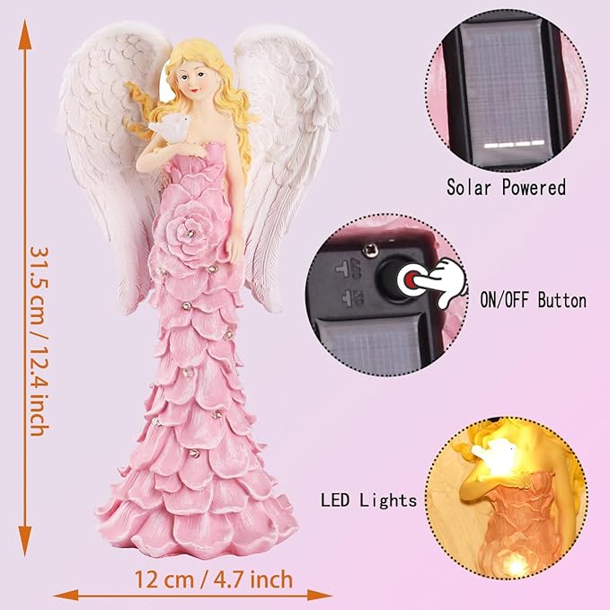 Solar Angel Garden Statues Outdoor with LED Lights –Garden Angel Figurine- Outdoor Lawn Decor Garden Figurine for Patio, Balcony, Yard, Ornament - Unique Housewarming Gifts