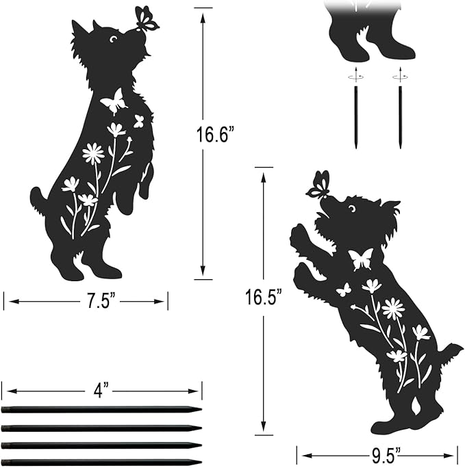 Metal Dog Garden Decor for Outside,Set of 2 Silhouette Yorkie Garden Stakes Decoratvie,Dog Garden Statues