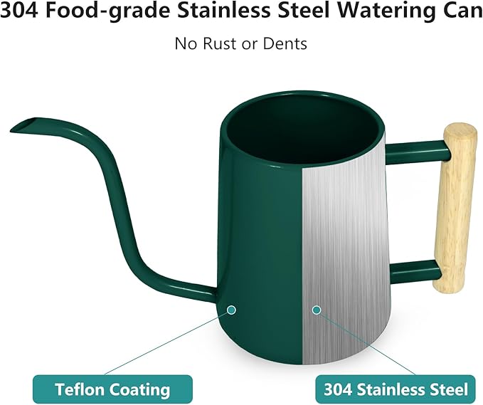 Watering Can Indoor Plants, 35 oz/1000 ml Metal Stainless Steel Watering Can Pot with Long Spout for Indoor House Plants Bonsai Outdoor Garden Flower Decorative (Alpinegreen)