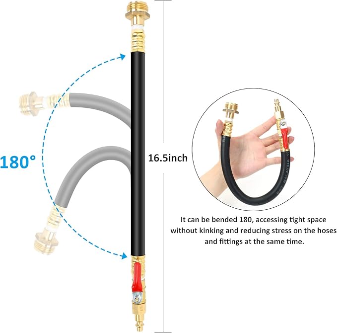 STYDDI RV Winterization Blowout Adapter Hose with Shut Off Valve, 12" Winterize Sprinkler System Shut-Off Hose Fitting for Outdoor Faucets, RVs, Boat, Water Pipes, Irrigation System, Sprinkler System