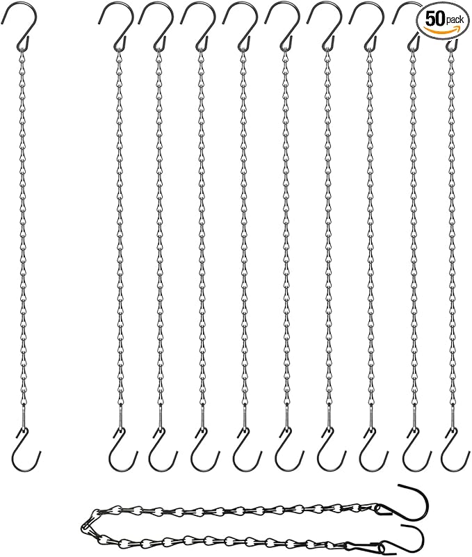 10 Pack 21 Inch Black Hanging Chains with hooks, Grow Lights Chain adjusable, Hanging chains for bird feeders, Plant hanger indoor, Hanging Planter, Christmas wreath, Pendant light, Wind Chime