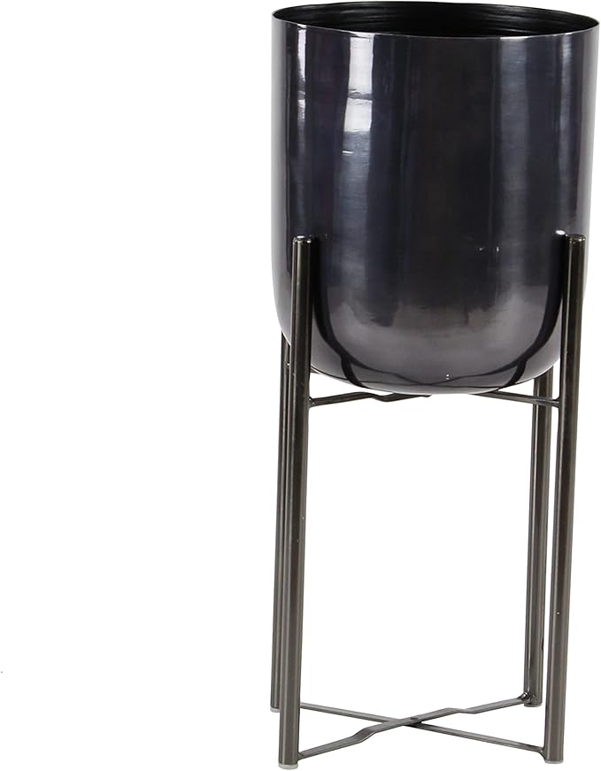 CosmoLiving by Cosmopolitan Metal Indoor Outdoor Planter Dome Large Planter Pot with Removable Stand, Set of 2 Planters 19", 22"H, Black