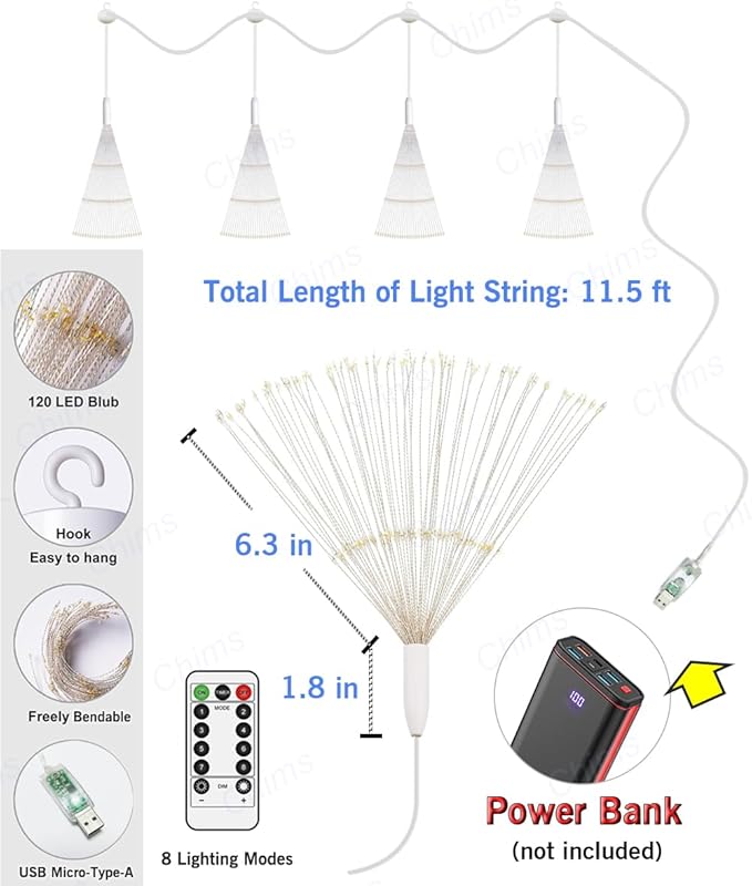 4 Pack Star Firework LED Light Tree Lights Hanging Fairy Light with Remote Colorful RGB Lighting Star Sphere Lights Decoration Lights for Bedroom Patio Tree Outdoor Party Christmas Decor Bar