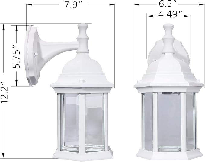 LIT-PaTH Outdoor Wall Lantern, Wall Sconce as Porch Lighting Fixture, E26 Medium Base Max 60W, Aluminum Housing Plus Glass, Matte White Finish, 1-Pack