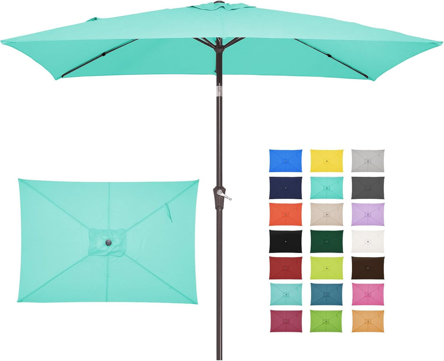 JEAREY 6.5x10 ft Rectangular Patio Umbrellas Outdoor Market Umbrella with Push Button Tilt and Crank, Rectangle Table Umbrella 6 Sturdy Ribs UV Protection for Pool Garden Backyard Deck, Aqua Sky