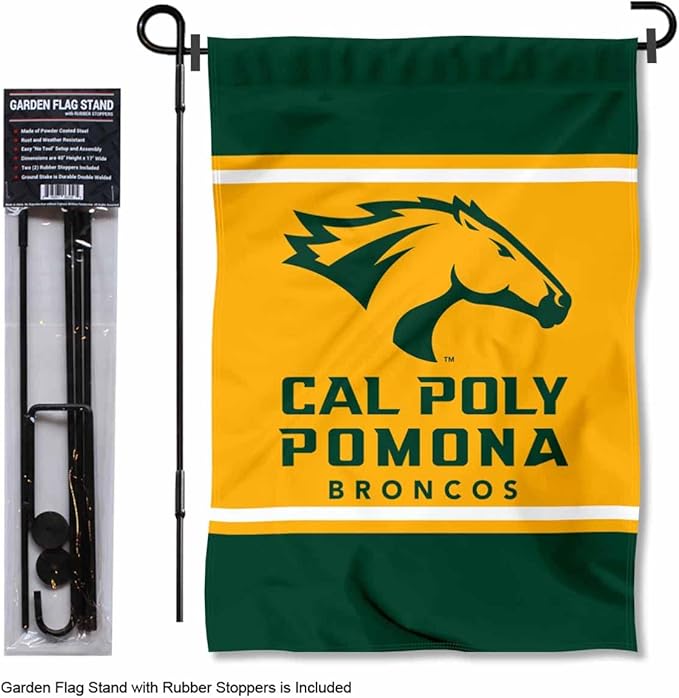 College Flags & Banners Co. Cal Poly Pomona Broncos Garden Flag with Stand Holder