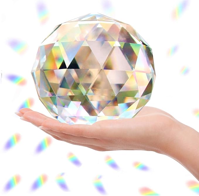 Clear Glass Crystal Ball Prisms Window Rainbow Maker Sphere Faceted Gazing Ball Prism Prism Suncatcher for Home Décor, Feng Shui, (120mm/4.72inch)