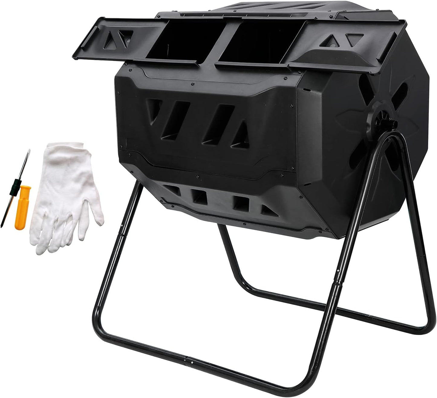 Nouva 43 Gallon Large Composting Tumbler Dual Rotating Chamber Garden Composter Bin Compost Bin with Steel Frame Outdoor Garden Yard