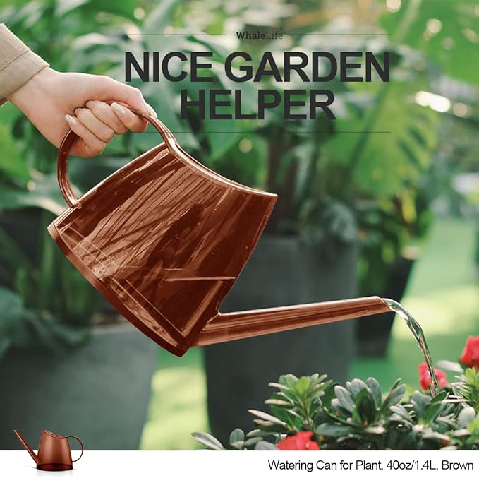 WhaleLife Indoor Watering Can for House Bonsai Plants (1.4L, Brown)