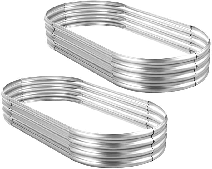 Land Guard 2Pcs Galvanized Raised Garden Bed Kit, Galvanized Planter Oval Large Metal Raised Garden Boxes Outdoor for Vegetables…