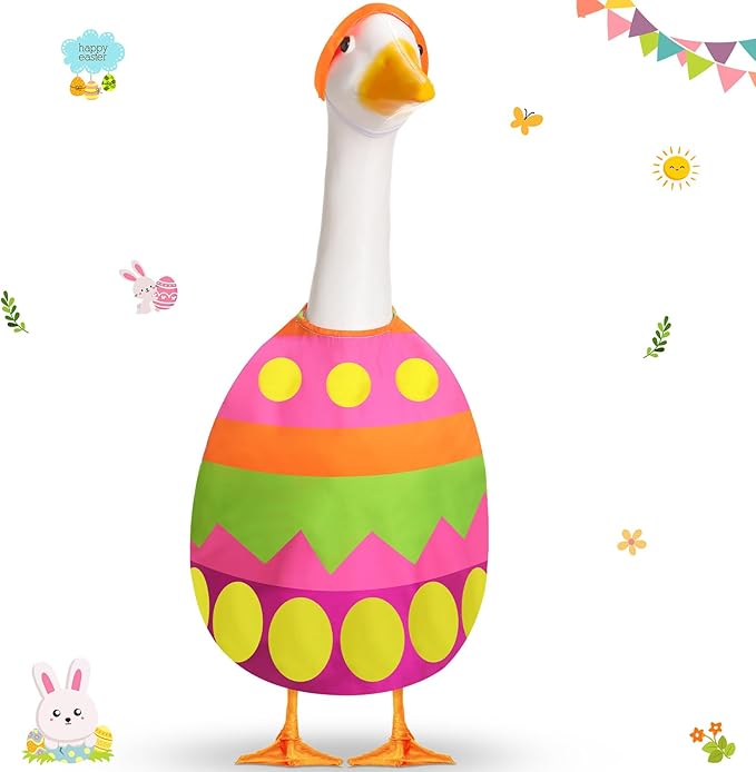 Easter Egg Goose Outfit Spring Lawn Porch Goose Clothes Easter Plastic Goose Costume for Cement Goose 23" Easter Party Outdoor Patio Yard Lawn Art Decoration